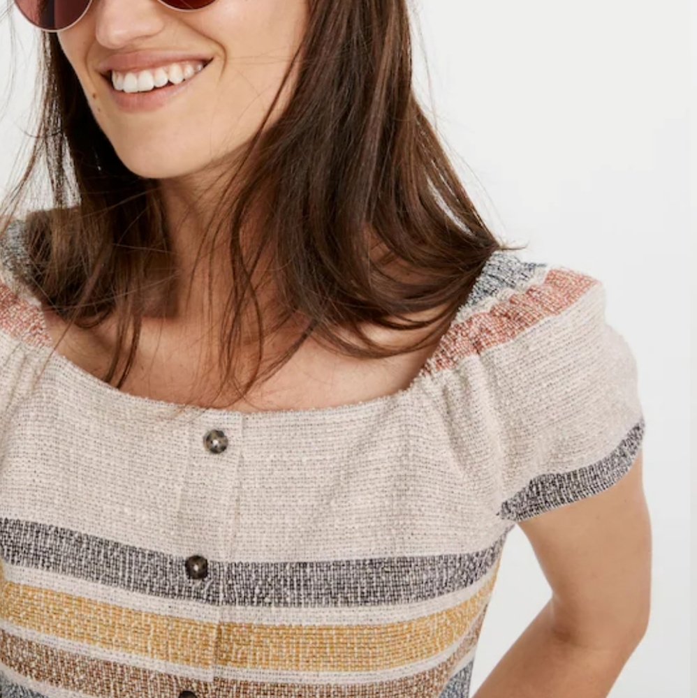 Madewell Texture & Thread Button Front Top In Stripe - Picture 3 of 14